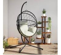 BEST-HOME Chaise suspendue en forme d'œuf et support beige rotin et acier - pour adulte/enfant - 1/2 places nvq2368