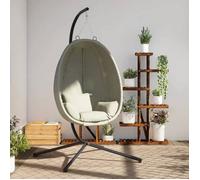 BEST-HOME Chaise suspendue en forme d'œuf et support beige tissu et acier - pour adulte/enfant - 1/2 places nvq2231