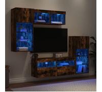 BEST-HOME Lot de TV murales - Armoire De Télévision suspendu, avec LED 5 pcs chêne fumé bois d'ingénierie - Installation murale