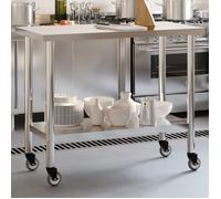 BEST-HOME Table de travail de cuisine Étagère de rangement - plan de travail - avec roues 110x55x85cm inox kvci32429