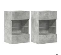 BEST""Meubles muraux - éclairage LED inclus - pour TV - Armoire de Télévision - console de jeu 2pcs gris béton 40 x 30 x 60