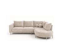 Gabin - Canapé d'angle droit 5 places en velours texturé - Beige