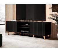 Best Mobilier - Meuble TV Sanna Rectangulaire en Bois Noir avec Rangements 2 Portes 2 Niches - Salon