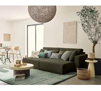 Best Mobilier - Topaze - Canapé Droit 4 Places avec Double méridienne - Assise Profonde - en Velours côtelé, Vert Kaki