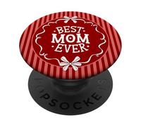 Best Mom Ever Retro Stripe Bow Aesthetic Motherhood PopSockets PopGrip Adhésif
