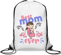 Best Mom Ever Sac de gym avec cordon de serrage Motif cœur Blanc