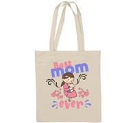 Best Mom Ever Sac fourre-tout en coton naturel Motif cœur Blanc