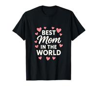 Best Mom in The World Typographie Cœurs Roses Fête des Mères T-Shirt