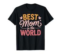 Best Mom in The World Typographie Rétro Coeurs Maman T-Shirt