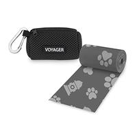 Best Pet Supplies Dog Poop Bag Holder Leash Attachment with 15 Bags, Black, Reusable Mesh Dispenser Pouch for Travel, Walking, Park, and Outdoor Use, Soft and Durable with Clip-on