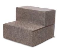 Best Pet Supplies Escalier Pliable fabriqué aux États-Unis avec Mousse certifiée CertiPUR-US en Lin Marron, 2 marches H : 30,5 cm (STF242-2)