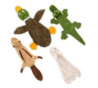 Best Pet Supplies Jouets couineurs 2 en 1 pour chien sans peluche avec tissu doux et durable pour animaux de compagnie de petite, peut contenir une bouteille en plastique - 4 figurines, taille M