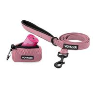 Best Pet Supplies Voyager Laisse réfléchissante pour Chien avec poignée en néoprène et Distributeur en Maille réutilisable Rose Taille S