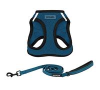 Best Pet Supplies Voyager Step-in Air - Harnais en maille toutes saisons et laisse réfléchissante avec poignée en néoprène pour chiots de petite, moyenne et grande taille - Bordure bleu/noir, taille S