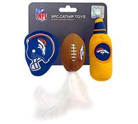 Best Plush Cat Toy - NFL Denver Broncos Lot complet de 3 jouets pour chat remplis d'herbe à chat fraîche. Comprend : 1 casque pour chat, 1 jouet pour chat avec plumes et 1 bouteille de bière