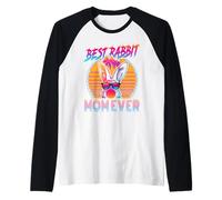 Best Rabbit Mom Ever Retro Vintage 80s Funny Bunny Mom Manche Raglan
