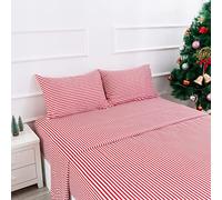 Best Season Parure de lit 4 pièces en Microfibre pour lit Deux Places, Motif à Rayures Fines Rouge Bordeaux et Blanc, Poche Profonde