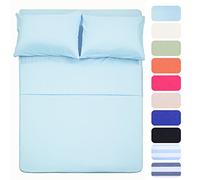 Best Season Parure de lit 4 pièces - Lit Double - Bleu Layette - 1 Drap Plat, 1 Drap-Housse et 2 taies d'oreiller, en Microfibre brossée avec Poches Profondes