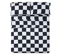 Best Season Parure de lit en Microfibre avec Poche Profonde 4 pièces Moderne Full Plaid Noir et Blanc.