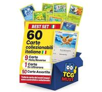Best Set Lot de 60 cartes originales italiennes, avec 9 cartes brillantes et une carte EX rare protégée par des sachets de protection compatibles TCG Must