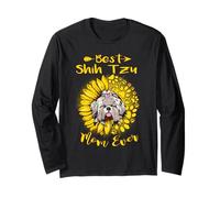 Best Shih Tzu Dog Mom Ever Sunflower Funny Paw Lover Manche Longue