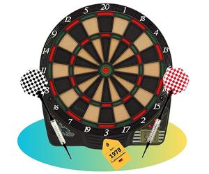Best Sporting Cible de fléchettes électronique avec écran LCD, 6 fléchettes et Pointes de Rechange, automatiques avec Adaptateur Secteur Chester 2 Noir 1-8 Joueurs
