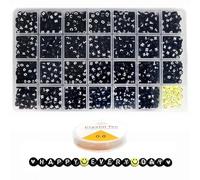 Bestac Lot de 1280 perles rondes avec lettres de l'alphabet de A à Z et ligne de cristal pour bracelets, colliers, loisirs créatifs, fabrication de bijoux (lettre blanche et noire) - 3,5 x 7 mm