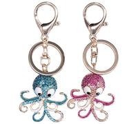 BestAlice 2 Pcs Mode Poulpe en Forme de Strass Porte-clés Porte-clés Sac Charme Pendentif Cadeau Porte-clés pour Hommes Femmes Sac à Main Sac à Dos Sacs à Main Décorations(bleu + rose rouge)