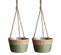 BestAlice 2pcs Paniers Suspendus pour Plantes Suspendus Planteur 7.8in Rotin Fleur Panier Pots Titulaire Cintre Bassin Epipremnum Aureum Pot Corde De Chanvre Mur Paille Jardinière Décorative(#4)