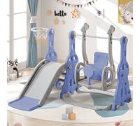BestAlice 4 en 1 Ensemble de toboggan pour enfants pour extérieur et intérieur, aire de jeux avec balançoire, panier de basket-ball, échelle d'escalade, jeu d'intérieur et d'extérieur, 18 Mois+ (Bleu)