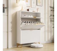 BestAlice Armoire à Chaussures avec 2 tiroirs rabattables, Armoire à Chaussures rainurée Blanche avec Passage d'entrée, étagère à Chaussures Mince cachée pour Couloir, Passage d'entrée, Salon (SHBS)