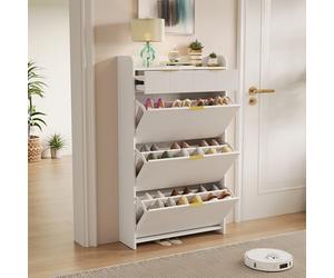 BestAlice Armoire à chaussures étroite avec 2 compartiments basculants, étagère à chaussures étroite avec compartiment de rangement supérieur, avec 3 rabats et 2 tiroirs, rangement à chaussures pour