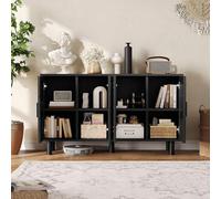 BestAlice Armoire en rotin avec 4 portes, buffet avec étagères réglables, armoire de rangement pour couloir, salon, cuisine, couleur chêne, noir