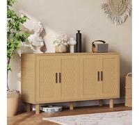 BestAlice Armoire en rotin avec 4 portes, buffet avec étagères réglables, armoire de rangement pour couloir, salon, cuisine, couleur chêne