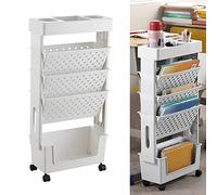 BestAlice Bibliothèque Mobile avec Roulettes, étagère de Rangement à 5 Niveaux, Bibliothèque Unique Mobile Amovible, étagère D'organisation Rotative en Plastique de Grande Capacité(Blanc)