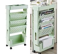 BestAlice Bibliothèque Mobile avec Roulettes, étagère de Rangement à 5 Niveaux, Bibliothèque Unique Mobile Amovible, étagère D'organisation Rotative en Plastique de Grande Capacité(Vert)