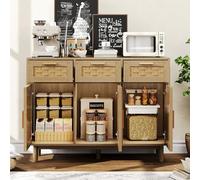 BestAlice Buffet en bois de rotin - Armoire de cuisine avec 3 tiroirs et 3 portes - Armoire de buffet avec plan de travail - Armoire de rangement en bois - 108 x 40 x 80 cm - Couleur chêne
