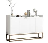 BestAlice Buffet Mobile, Meuble de Cuisine Moderne, Meuble de Rangement, Buffet de Salon 120 x 30 x 80 cm, avec Structure en métal, Pieds et étagères dorés, pour Salon, entrée (Blanc)