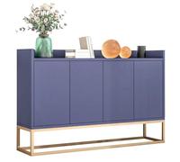 BestAlice Buffet Mobile, Meuble de Cuisine Moderne, Meuble de Rangement, Buffet de Salon 120 x 30 x 80 cm, avec Structure en métal, Pieds et étagères dorés, pour Salon, entrée (Bleu)