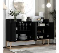 BestAlice Buffet Mobile, Meuble de Cuisine Moderne, Meuble de Rangement, Buffet de Salon 120 x 30 x 80 cm, avec Structure en métal, Pieds et étagères dorés, pour Salon, entrée (Noir)