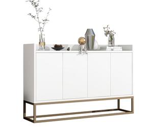 BestAlice Buffet Mobile, Meuble de Cuisine Moderne, Meuble de Rangement, Buffet de Salon 120 x 30 x 80 cm, avec Structure en métal, Pieds et étagères dorés, pour Salon, entrée (Blanc)