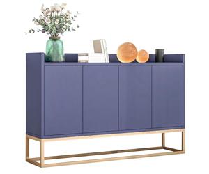 BestAlice Buffet Mobile, Meuble de Cuisine Moderne, Meuble de Rangement, Buffet de Salon 120 x 30 x 80 cm, avec Structure en métal, Pieds et étagères dorés, pour Salon, entrée (Bleu)