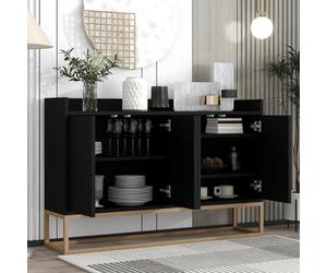 BestAlice Buffet Mobile, Meuble de Cuisine Moderne, Meuble de Rangement, Buffet de Salon 120 x 30 x 80 cm, avec Structure en métal, Pieds et étagères dorés, pour Salon, entrée (Noir)