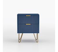 BestAlice Commode à 2 tiroirs, Bleu Table de Chevet, Table de Nuit, Buffet, Placage d'or Pied Vertical Armoire à tiroirs à Deux Niveaux Armoire pour Chambre à Coucher, Salon, 40 x 36 x 50cm (2-DR)