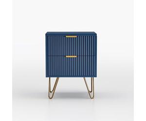 BestAlice Commode à 2 tiroirs, Bleu Table de Chevet, Table de Nuit, Buffet, Placage d'or Pied Vertical Armoire à tiroirs à Deux Niveaux Armoire pour Chambre à Coucher, Salon, 40 x 36 x 50cm (2-DR)