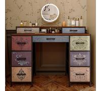 BestAlice Commode à 9 tiroirs en tissu, buffet avec étagère ouverte, buffet avec plateau en bois, tiroirs en tissu pour salon, chambre à coucher, couloir