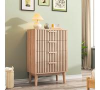 BestAlice Commode cannelée à 4 tiroirs, grande commode moderne en bois naturel, armoire de rangement pour chambre à coucher, salon, couloir, entrée (4-DR-WD)