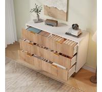 BestAlice Commode étroite et haute en bois - Buffet avec 6 tiroirs - Poignées et pieds plaqués or - Armoire de rangement - Idéale pour le salon, la chambre à coucher et le bureau - Couleur bois