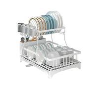 BestAlice Égouttoir à vaisselle pour comptoir de cuisine, grand égouttoir à vaisselle à 2 étages avec drainage, support pour verre à vin, porte-ustensiles, égouttoir à vaisselle, blanc