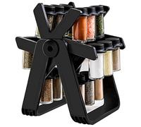 BestAlice Étagère à épices rotative avec 18 pots à épices en verre, grande roue rotative à 360 degrés, amovible, noir